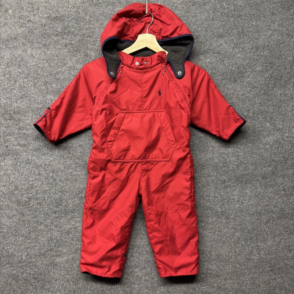 Polo Ralph Lauren Parka Snowsuit Boys 18-24M Red Hooded Fleece Lined Winter Pony